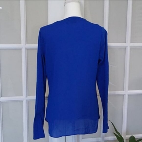 NWOT A.N.A High Low Blue Long Sleeve Sheer Back Top - Picture 5 of 10
